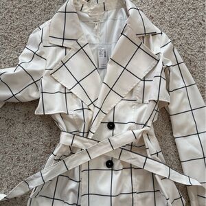 Maurices Ivory and Black Grid Trench Coat